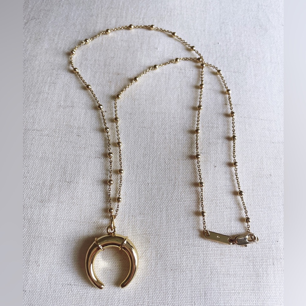Gold Plated Horn Necklace on Beaded Chain